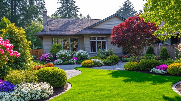 Manicured estate lawn at golden hour
